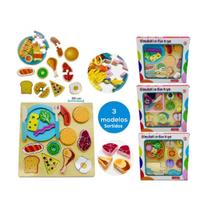 Brinquedo Kit Alimentos Sortido tiras autocolantes Madeira Quebra Cabeça