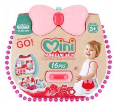 Brinquedo Kit Beleza Infantil Faz De Conta Maquiagem 16 Peças Mini Maleta Com Bolsa de Ombro