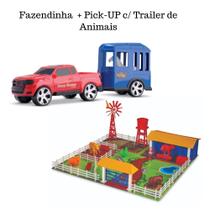 Brinquedo kit caminhonete e trailer para animais +fazendinha de montar - Adijomar Brinquedos