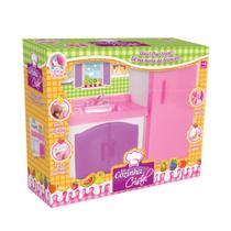 Brinquedo Kit Cozinha - Casa Boneca C/ Geladeira Pia Armário Infantil - Panelinha Comidinhas Diversão P/ Criança