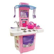 Brinquedo Kit Cozinha e Fogão Infantil Pia Sai Água Completa Interativa Rosa - Big Star