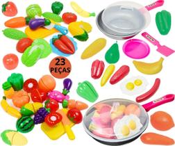 Brinquedo Kit Cozinha Frigideira Com Tampa E Comidinhas + Frutas E Legumes Cortáveis