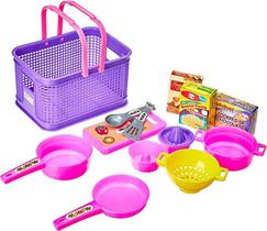 Brinquedo Kit Cozinha Infantil Cesta com Panelinha e Utensilios 13 peças Brinquedo Kit Cozinha Infantil Cesta com Panelinha e Utensilios 13 peças