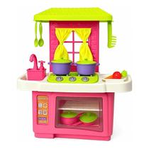 Brinquedo Kit Cozinha Infantil Rosa Educativo Fogão Forno Pia Torneira Fruta Legumes Panela Janela Casinha Kids Dia das Crianças Meninas Aniversário