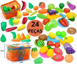 Brinquedo Kit De Comidinhas Cesta Com Legumes E Frutas Feirinha Infantil + Faca E Tábua