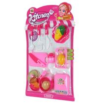 Brinquedo kit de cozinha com 15 peças infantil rosa