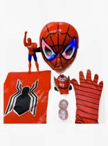 Brinquedo kit de máscara, capa, luva lançador de disco e boneco do homem aranha