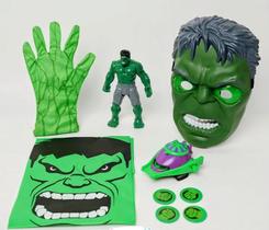 Brinquedo kit de máscara, capa, luva lançador de disco e boneco do hulk