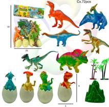 Brinquedo kit dinossauros 12 peças com ovos e floresta