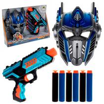 Brinquedo Kit Herói Infantil Com Pistola De Dardos Espuma E Máscara Robô De Fantasia