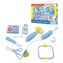 Brinquedo Kit Médico Azul 9 Peças Interativo com Luz Infantil Faz de Conta Profissão - Fenix XMK-844 A