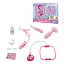 Brinquedo Kit Médico Rosa 9 Peças Interativo com Luz Infantil Faz de Conta Profissão - Fenix XMK-844 R