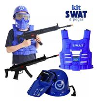Brinquedo Kit Policial Colete Com Rifle E Acessórios - Azul