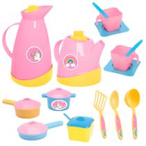 Brinquedo Kit Unika Jogo De Chá Panelinhas Rosa Unicórnio Com Acessórios Para Menina