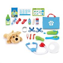 Brinquedo Kit Veterinário Acessórios 23 Peças Bicho de Pelúcia Maquininha de Tosar Faz de Conta Profissão Fenix VET-710