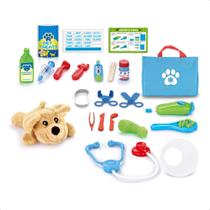 Brinquedo Kit Veterinário Acessórios 23 Peças Bicho de Pelúcia Maquininha de Tosar Faz de Conta Profissão Fenix VET-710
