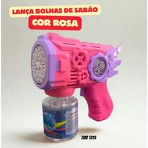 Brinquedo Lança Bolhas Sabão Arminha Automática Luz Azul e Rosa
