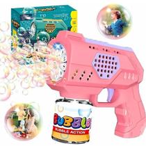 Brinquedo Lançador Bolha Sabão Automática Bolinha Maquina Luzes Rosa - FUN GAME Brinquedo Lançador Bolha Sabão Automática Bolinha Maquina Luzes Rosa - FUN GAME