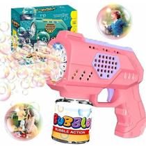 Brinquedo Lançador Bolha Sabão Automática Bolinha Maquina Luzes Rosa
