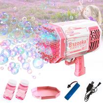 Brinquedo Lançador Bolhas De Sabão Recarregável Luz Led Bazuca Rosa - FUN GAME