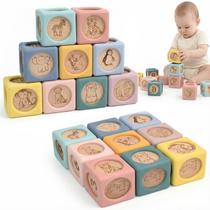 Brinquedo Little Rawr 9 Peças Blocos Empilháveis de Silicone e Madeira