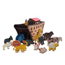 Brinquedo Lúdico Arca de Noé em Madeira Com Casais de Bichinhos Coloridos Artesanal