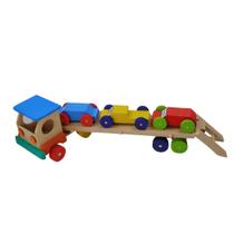 Brinquedo Madeira Carreta Cegonha Colorido Artesanal Lúdico