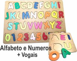 Brinquedo Madeira Letras e Números + Vogais Alfabeto MDF Grande - Mega Impress