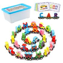 Brinquedo magnético de madeira Alphabet Train Wondertoys, 27 unidades com caixa Brinquedo magnético de madeira Alphabet Train Wondertoys, 27 unidades com caixa