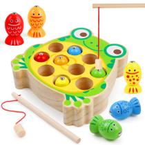 Brinquedo magnético de pesca de madeira NAODONGLI Frog para crianças a partir de 3 anos