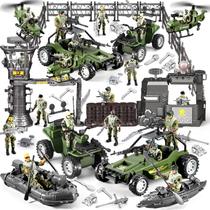 Brinquedo masculino do exército JASSKKBO 87 em 1 com base militar/caminhão/helicóptero