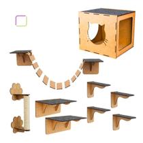 Brinquedo Mdf Gato Kit Playground Suspenso Resistente 9 Peças Carpete - Box Fan