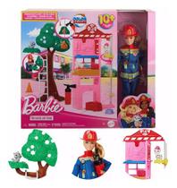 Brinquedo Menina Boneca Barbie Profissão Bombeira Loira
