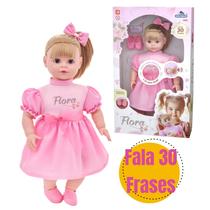 Brinquedo Menina Boneca Flora Bebê Fala 30 Frases Grande 52cm Olhos Móveis