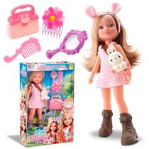 Brinquedo Menina Boneca Miss Holiday Haras 34 Cm Com Bolsa Coelho Tiara Espelho E Pente