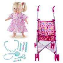 Brinquedo Menina Kit Boneca Baby 1ª Consulta + Carrinho Bebê