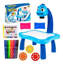 Brinquedo Mesa De Pintura Projetora Infantil Dinossauro Cor Azul Mesinha De Desenho Art Brink