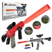 Brinquedo Metralhadora Rifle M16 Nerf Com Silenciador E Mira Cor Preto