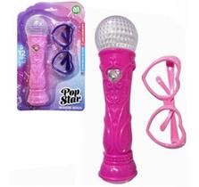 Brinquedo Microfone Infantil E Óculos Com Luz E Som Rosa