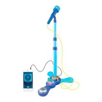 Brinquedo Microfone Infantil Pedestal Com Luzes Azul