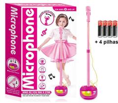 Brinquedo Microfone Infantil Rosa Com Luzes E Pedestal - HAPPY KIDS