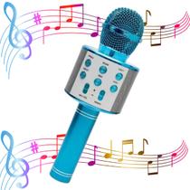 Brinquedo Microfone Musical Azul Karaoke Bluetooth Caixa De Som