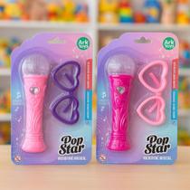 Brinquedo Microfone Musical Pop Star Infantil com Óculos em Formato de Coração 2 Modelos Sortidos AKT3468