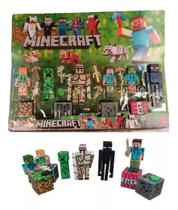 Brinquedo minecraft - bonecos com 6 personagens - kit cartelado c/ acessórios