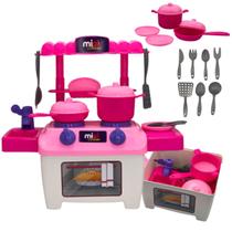 Brinquedo Mini Cozinha Rosa c/ Fogão Forno Pia Mesa Panelas