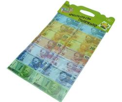 Brinquedo Mini Dinheiro Falso Cartela com 70 Notas Varias Cédulas