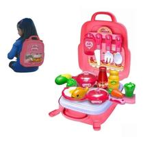 Brinquedo Mini Maleta Rosa Infantil Mochila Kit Cozinha