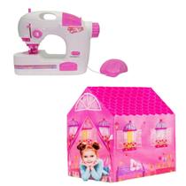 Brinquedo Mini Máquina De Costura + Barraca Princesa Rosa