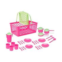 Brinquedo Mini Utensílios Cozinha - Cesta Leva Papinha - Cestinha Piquenique Infantil - Menina