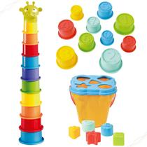 Brinquedo Montar e Brincar Torre Giraffe Tower Bebê Infantil Girafa Encaixe Balde Areia Educativo - Maptoy
